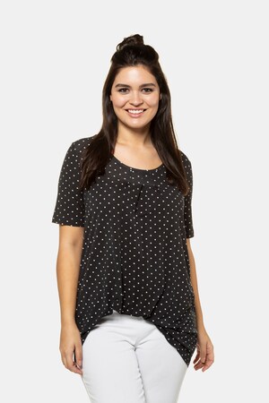 Ulla Popken T-Shirt, gepunktet, A-Linie, Schmuckfalten - Große Größen