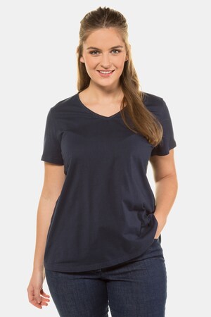 Ulla Popken T-Shirt, Zier-Ausschnitt, Classic, Biobaumwolle - Große Größen