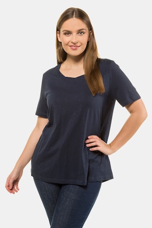 Ulla Popken T-Shirt, gedrehter Ausschnitt, A-Linie, Biobaumwolle - Große Größen