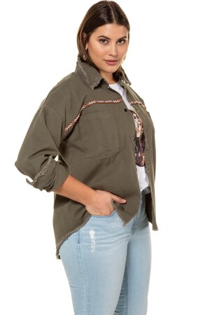 Studio Untold Ulla Popken Jas Oversized Franjes Canvas Ethno Sierband Grote Maten studio untold kopen in de aanbieding