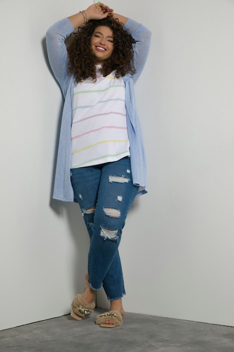 Chaqueta de punto, punto flameado, forma abierta, manga larga