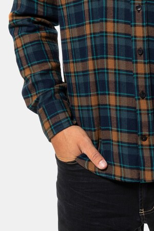 Duże rozmiary Flanelowa koszula w kratkę, mężczyzna, marynarski granat, rozmiar: XL, bawełna, JP1880