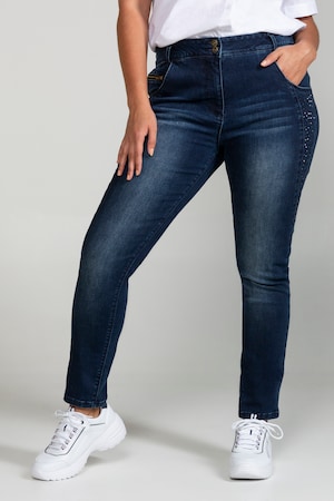 Ulla Popken Curvy-Jeans, Glitzersteine, Doppelknopf, 5-Pocket-Form - Große Größen