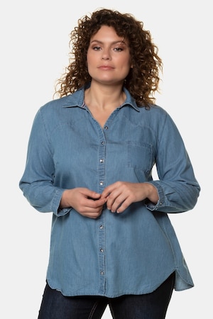 Ulla Popken Longbluse, Denim-Optik, Western-Nähte, Lyocellanteil - Große Größen