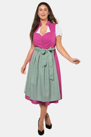 Ulla Popken Dirndl, gepunktetes Kleid, karierte Schürze - Große Größen