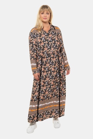 Ulla Popken Kleid, Blütenmuster, Saumbordüre, elastische Quernaht - Große Größen