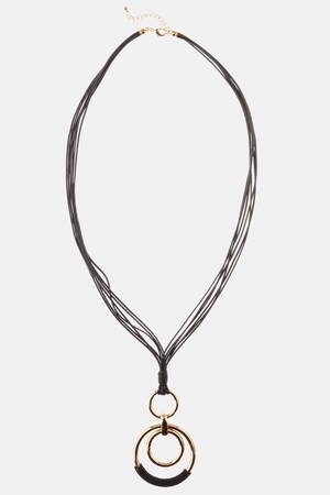 Ulla Popken Kette, Kreis-Anhänger, lange Form, Textilband - Große Größen