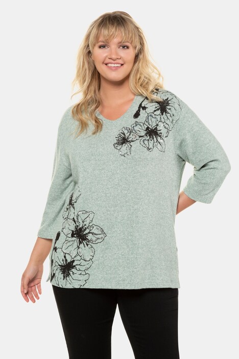 Sequin Accent Floral Print Oversized Stretch Sweatshirt | all ...