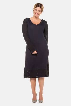 Ulla Popken Strickkleid, Rippstrick-Ärmel, Glitzereffekt, selection - Große Größen