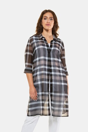 Ulla Popken Longbluse, Karochiffon, 3/4-Ärmel, selection - Große Größen