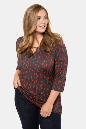 Ulla Popken Shirt, grafisches Muster, A-Linie, Metallic-Verzierung - Große Größen
