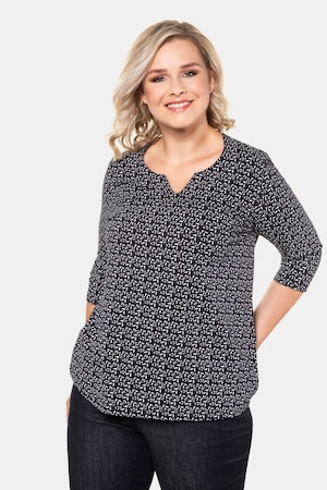 Ulla Popken Shirt, Blattmuster, Classic, Tunika-Ausschnitt - Große Größen