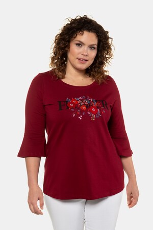 Ulla Popken T-Shirt, Blütenstickerei, Classic, Schriftzug - Große Größen