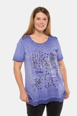 Ulla Popken Shirt, bedruckt, A-Linie, Pailletten, Spitzendetails - Große Größen