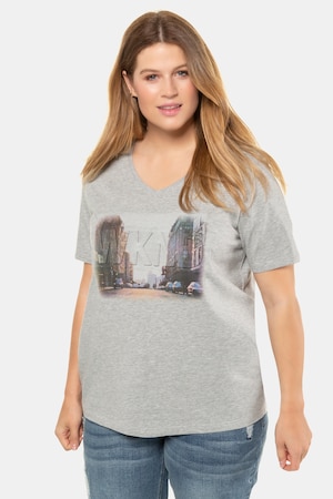 Ulla Popken T-Shirt, City-Motiv, Regular, 3D-Prägung - Große Größen
