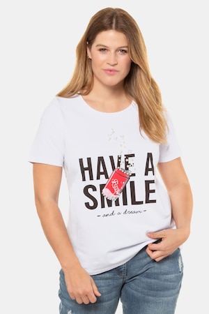 Ulla Popken T-Shirt, Statement-Motiv, Classic, Zierperlen - Große Größen