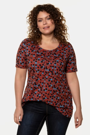 Ulla Popken T-Shirt, Blütenmuster, A-Line, Zierfalten - Große Größen