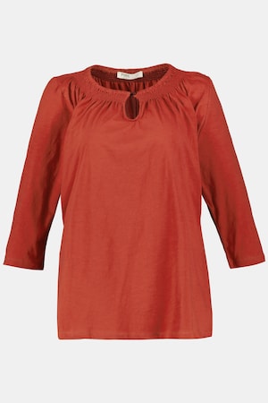 Ulla Popken Shirt, Smok-Ausschnitt, Classic, Biobaumwolle - Große Größen
