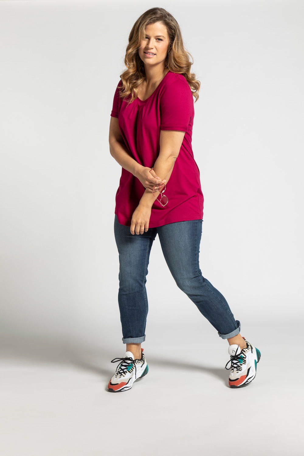 Grote Maten T-shirt, Dames, paars, Maat: 46/48, Katoen/Synthetische vezels, Ulla Popken Grote Maten T-shirt, Dames, paars, Maat: 46/48, Katoen/Synthetische vezels, Ulla Popken