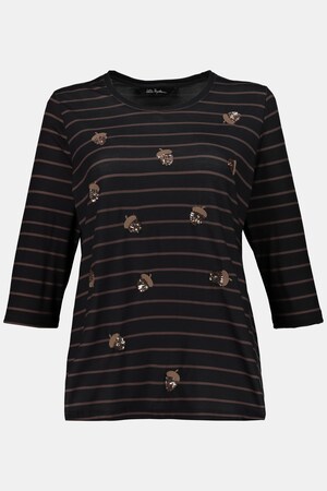 Ulla Popken Ringelshirt, gestickte Eicheln, Classic, Pailletten - Große Größen
