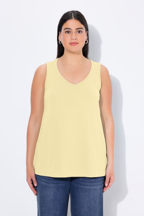 Top, dekolt w serek, klasyczny krój, bez rękawów