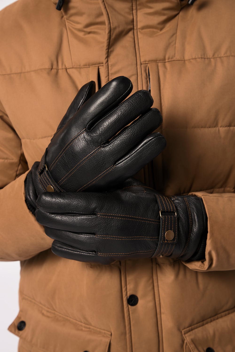 grandes tailles gants en cuir véritable. doublure chaude et patte de réglage., hommes, noir, taille: 11, polyester/cuir, jp1880