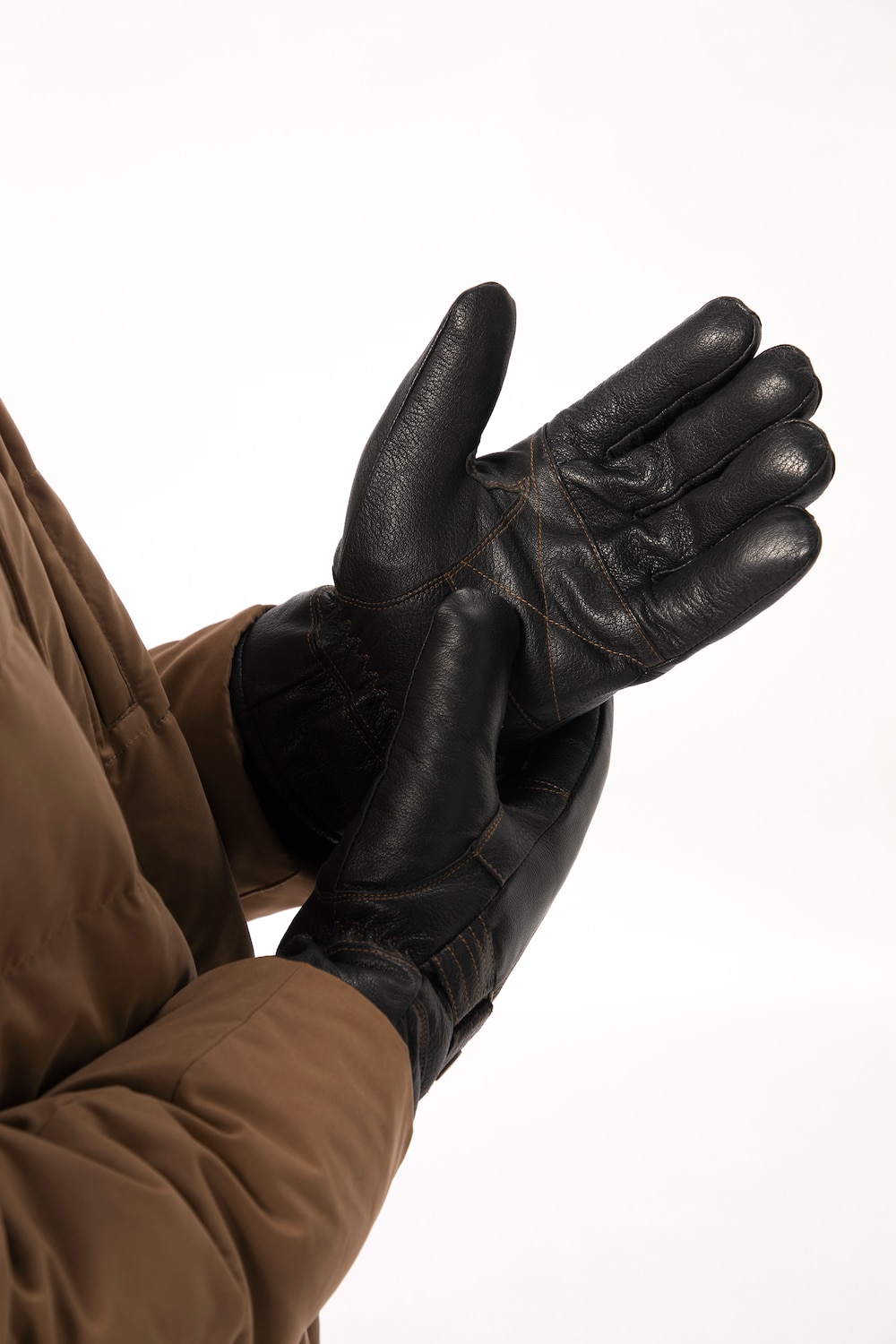 Stora storlekar Skinnhandskar i äkta skinn med värmande foder och spänne, Her, svart, storlek: 11, Läder/Polyester, JP1880