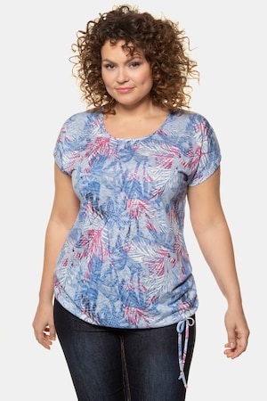 Ulla Popken T-Shirt, Farnmuster, Saum-Zierband, Ausbrennerjersey - Große Größen