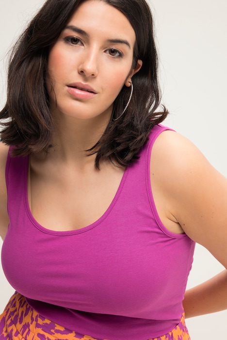 Basic Scoop Neck Cotton Stretch Tank Top, magenta | Ulla Popken