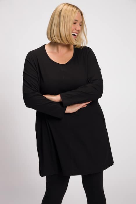 Camiseta larga, costura decorativa, manga larga