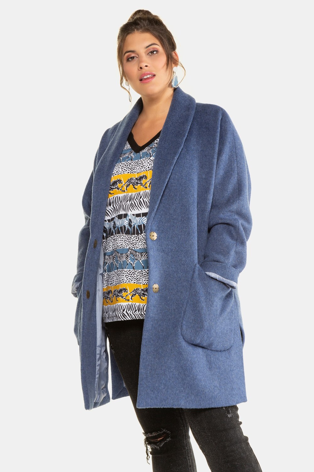Grote Maten Wollen jas, Dames, blauw, Maat: 54/56, Polyester/Wol, Studio Untold