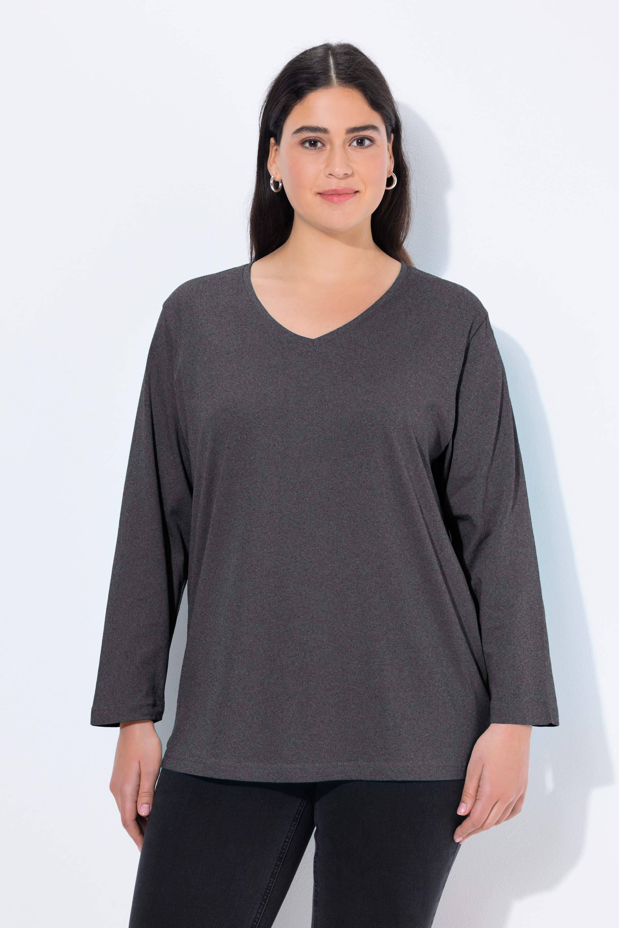 Ulla Popken Damen große Größen Shirt V Ausschnitt Relaxed Langarm 725334