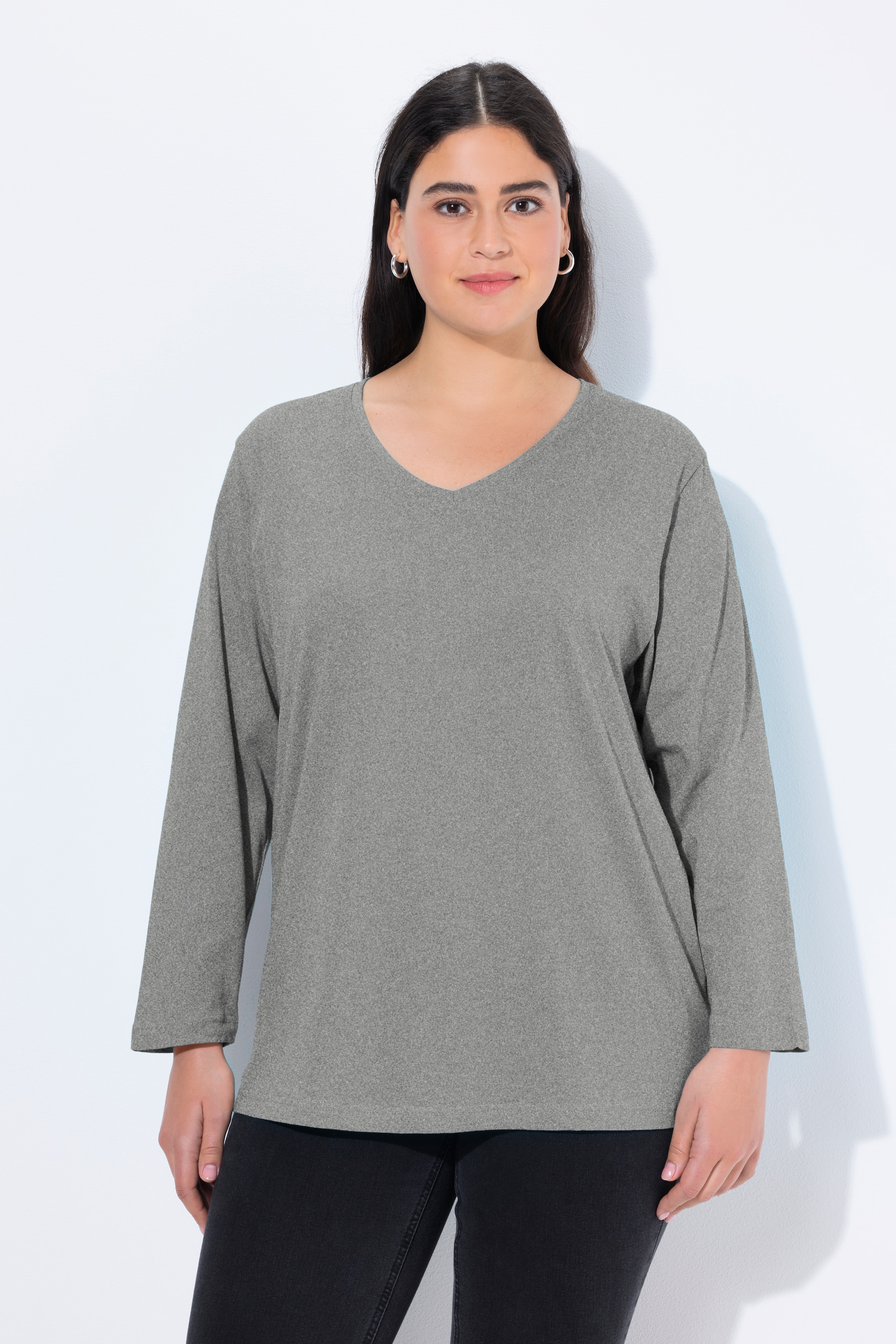 Ulla Popken Damen große Größen Shirt V Ausschnitt Relaxed Langarm 725334
