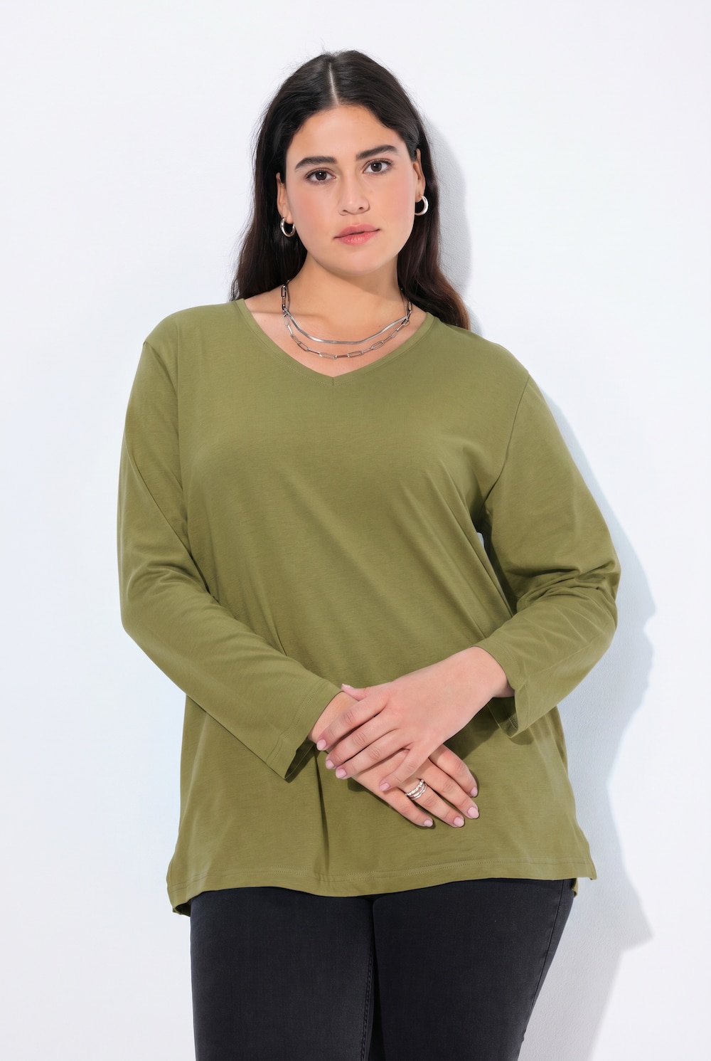 Shirt, V-Ausschnitt, Relaxed, Langarm