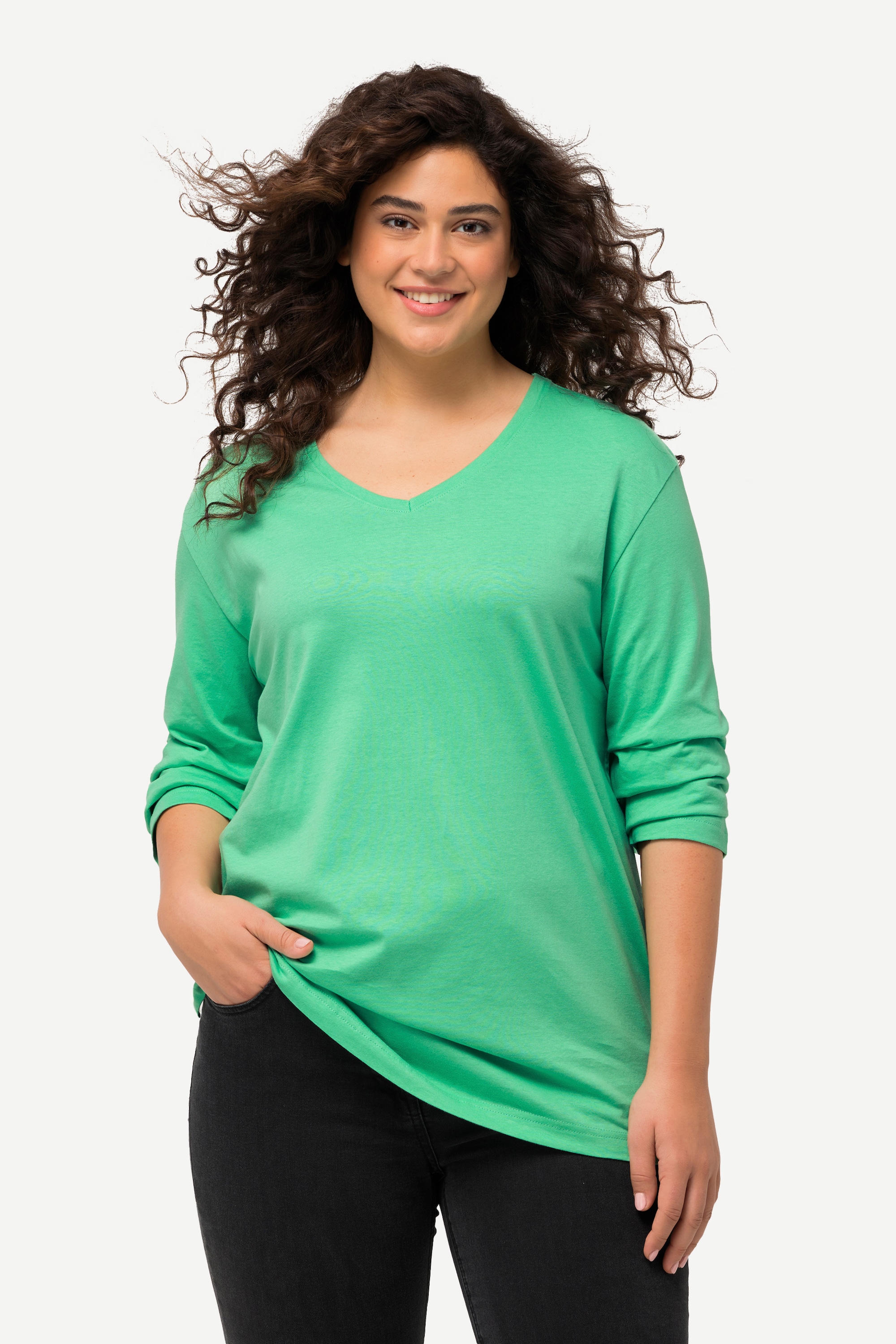 Ulla Popken Damen große Größen Shirt V Ausschnitt Relaxed Langarm 725334