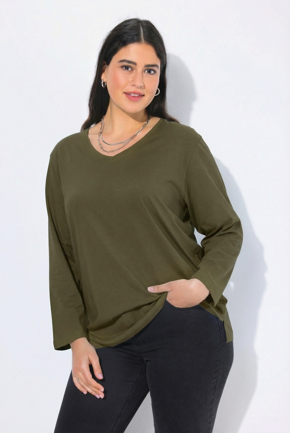 Shirt, V-Ausschnitt, Relaxed, Langarm