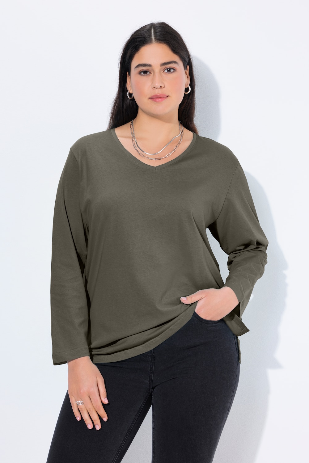 Shirt, V-Ausschnitt, Relaxed, Langarm