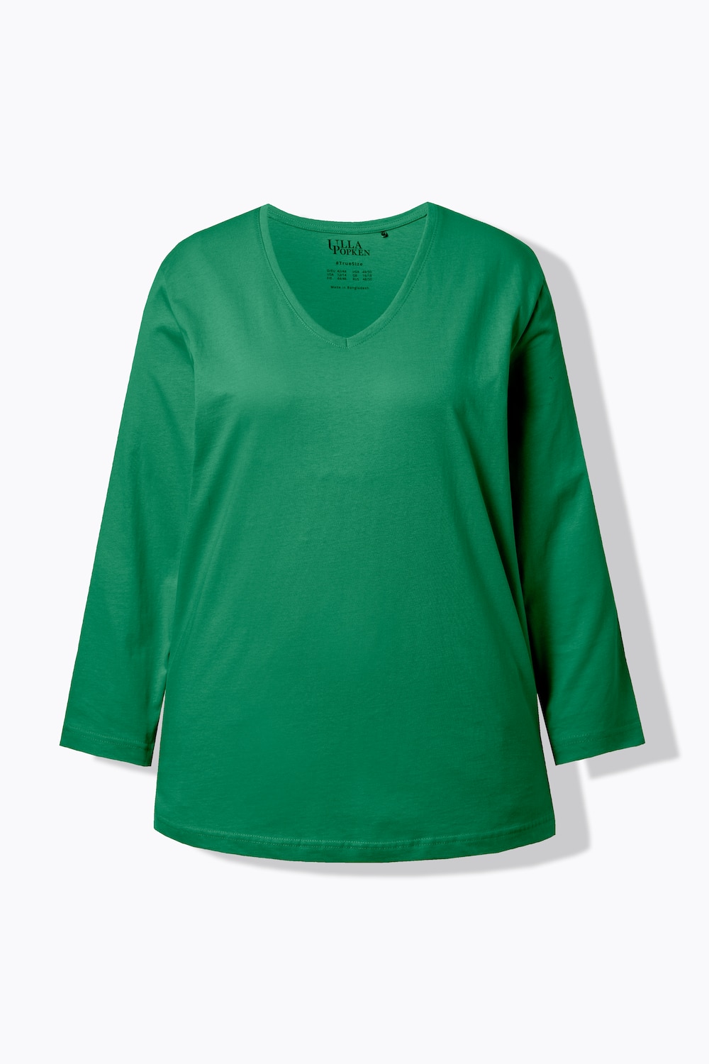 Stora storlekar Topp med v-ringning, Dam, grön, storlek: 54/56, Bomull/Polyester/Viskos, Ulla Popken