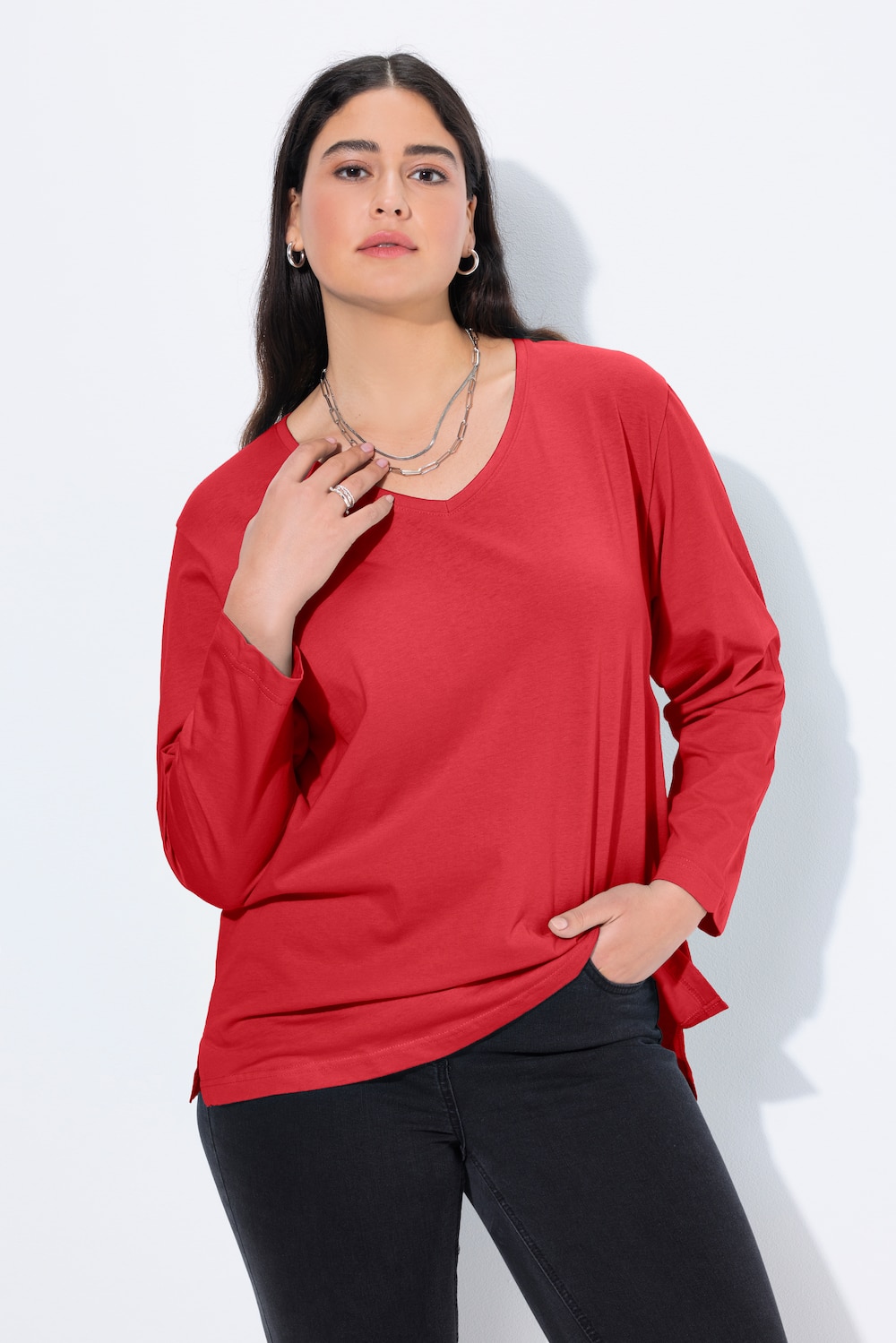 Shirt, V-Ausschnitt, Relaxed, Langarm