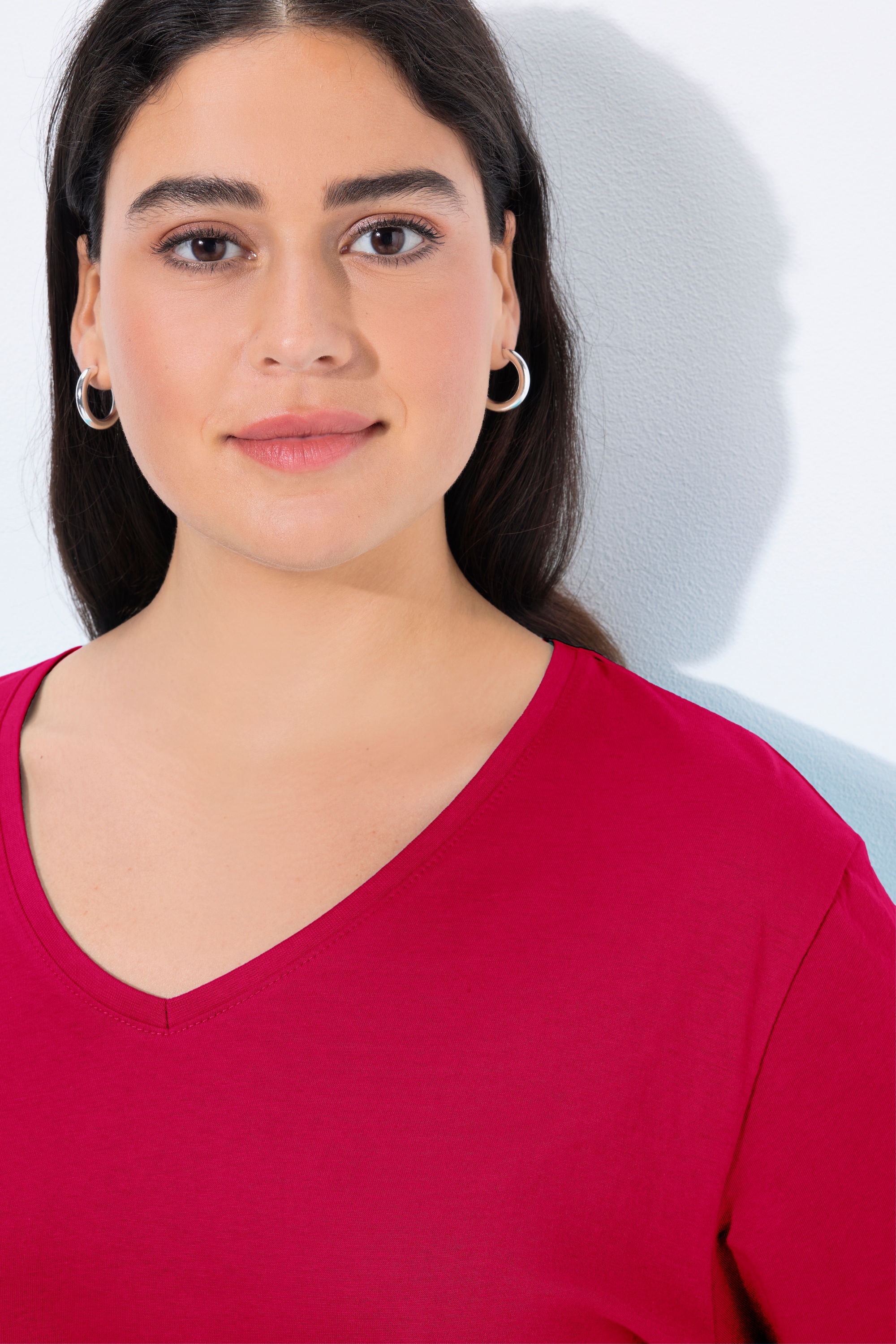 Ulla Popken Damen große Größen Shirt V Ausschnitt Relaxed Langarm 725334
