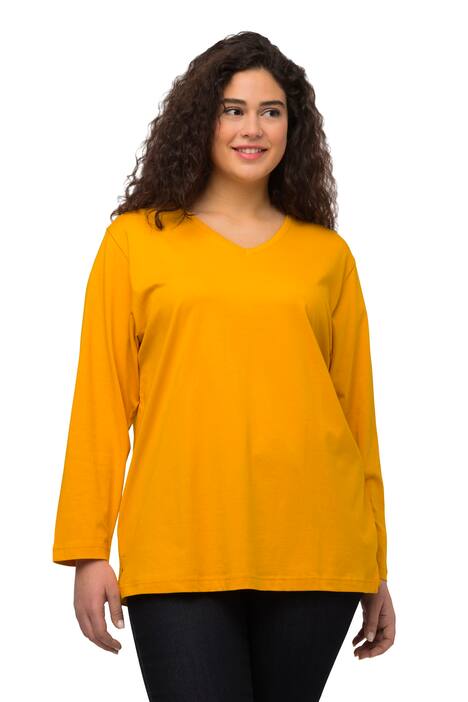 Tričko, výstřih do V, Relax střih, dlouhé rukávy