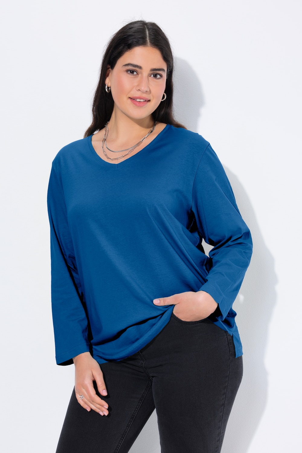 Shirt, V-Ausschnitt, Relaxed, Langarm