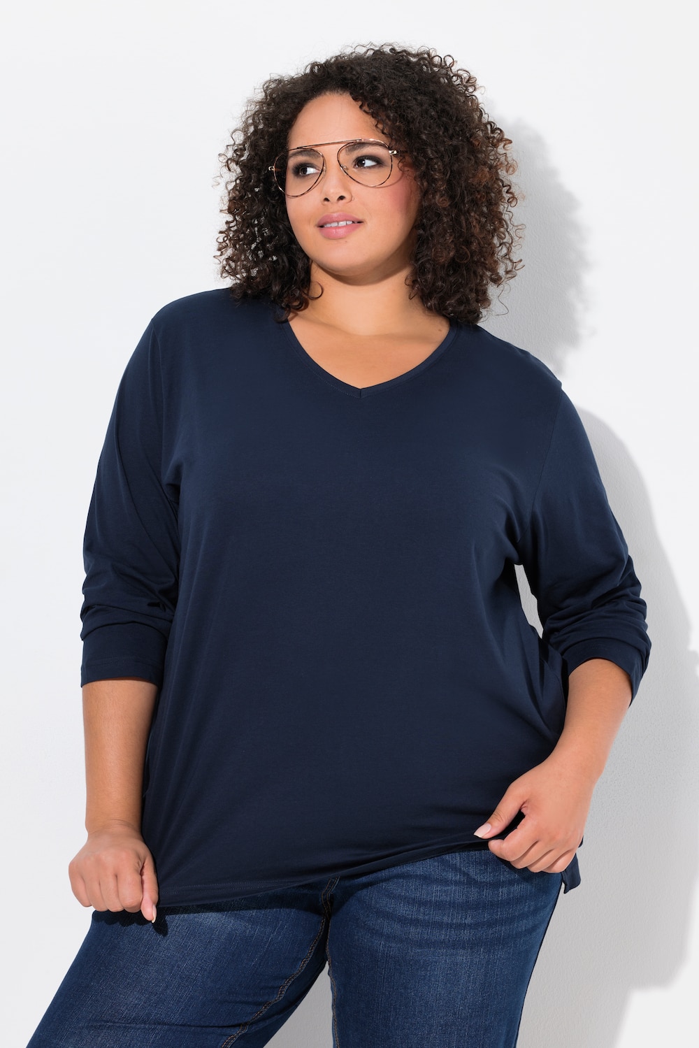 Shirt, V-Ausschnitt, Relaxed, Langarm