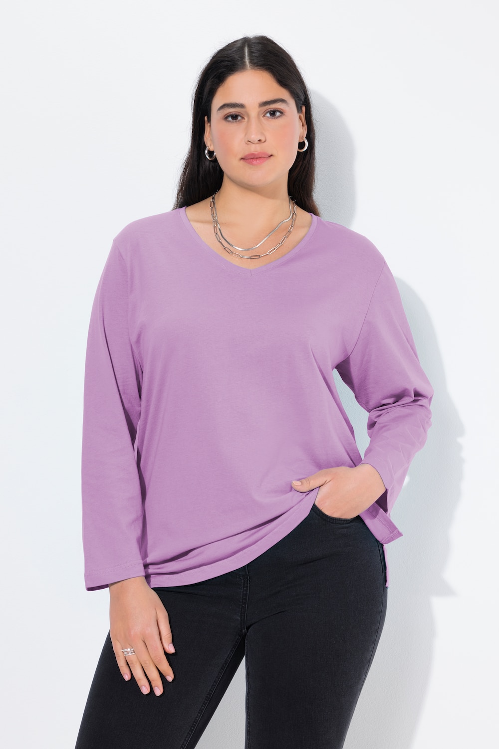 Shirt, V-Ausschnitt, Relaxed, Langarm