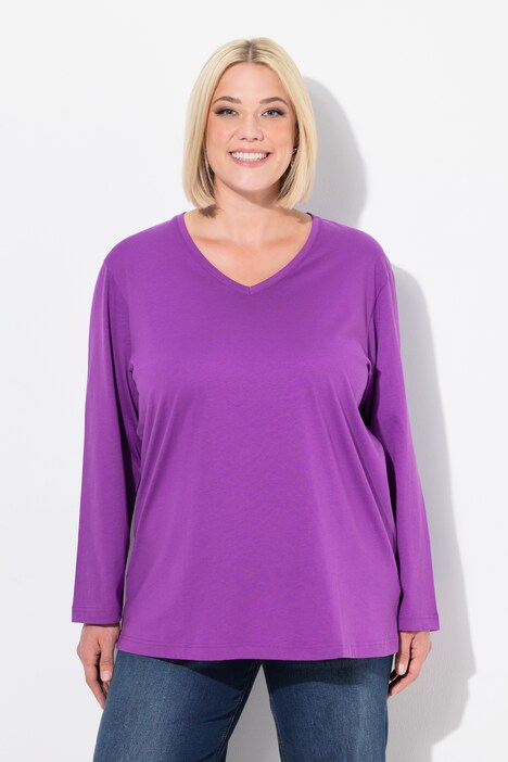 T-shirt Femme Manches Longues En Coton - Col En V, Couleur Unie - Basique Confortable Pour Quotidien Décontracté Automne/hiver