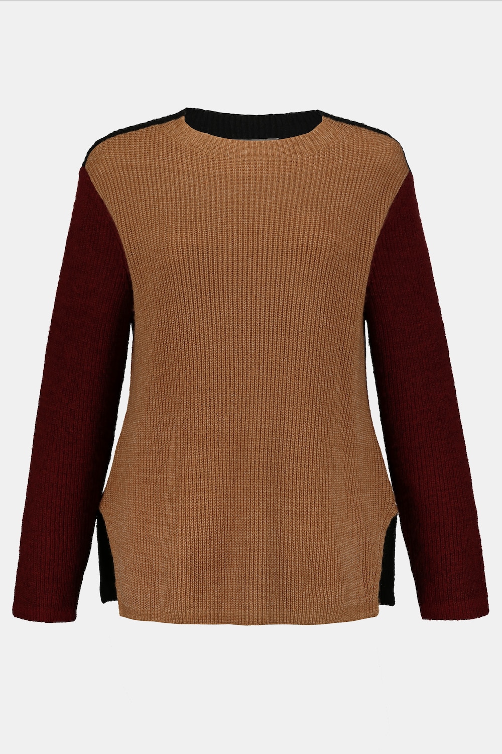 Plus Size Trendy Color Block Long Sleeve Sweater, Woman, brown, size: 24/26, synthetic fibers/polyester, Ulla Popken