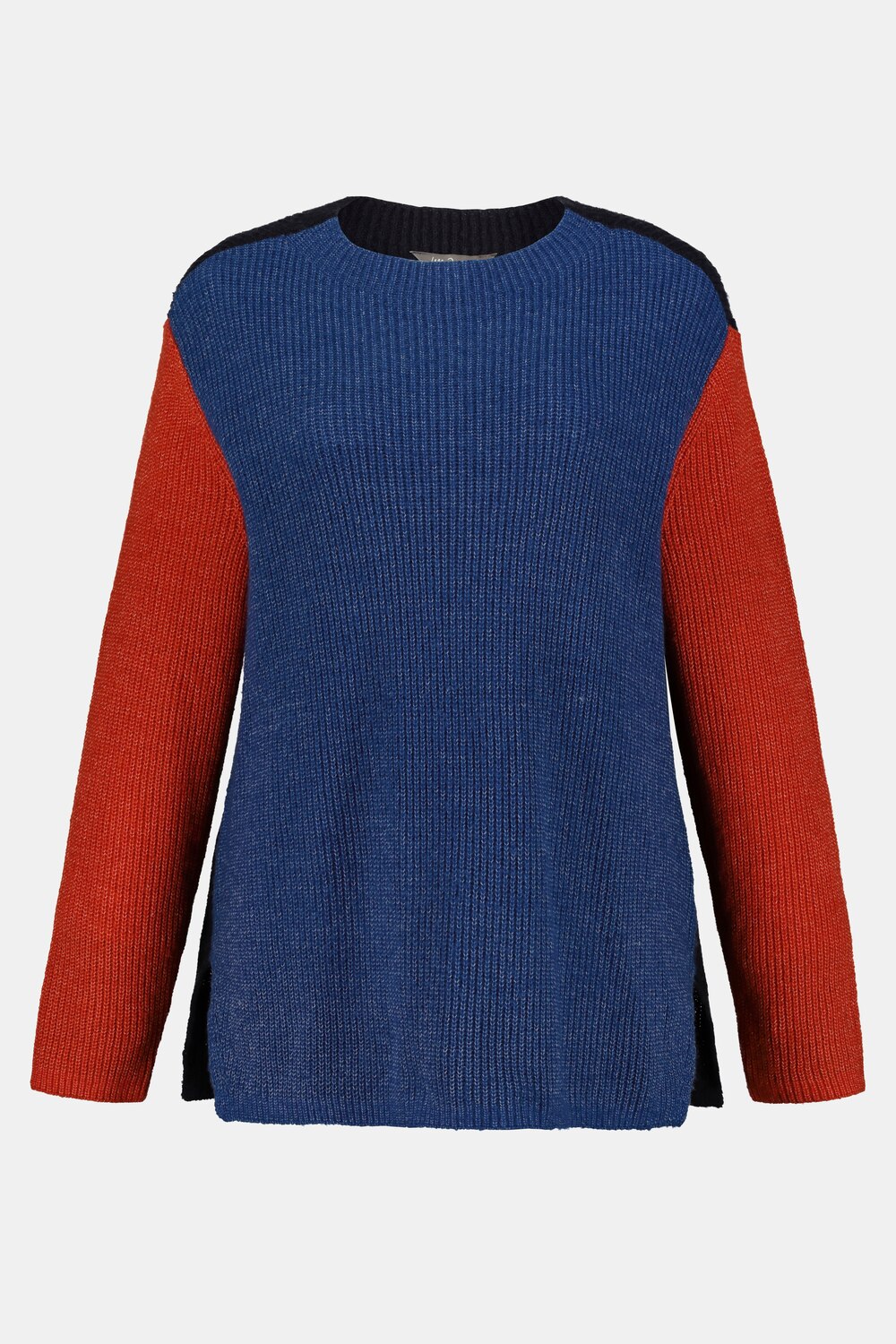 Plus Size Trendy Color Block Long Sleeve Sweater, Woman, blue, size: 20/22, synthetic fibers/polyester, Ulla Popken