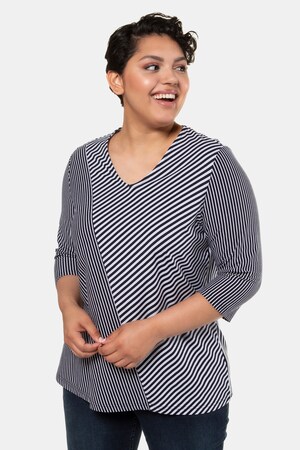 Ulla Popken Shirt, Streifen, Classic, Pima Cotton, 3/4-Arm - Große Größen