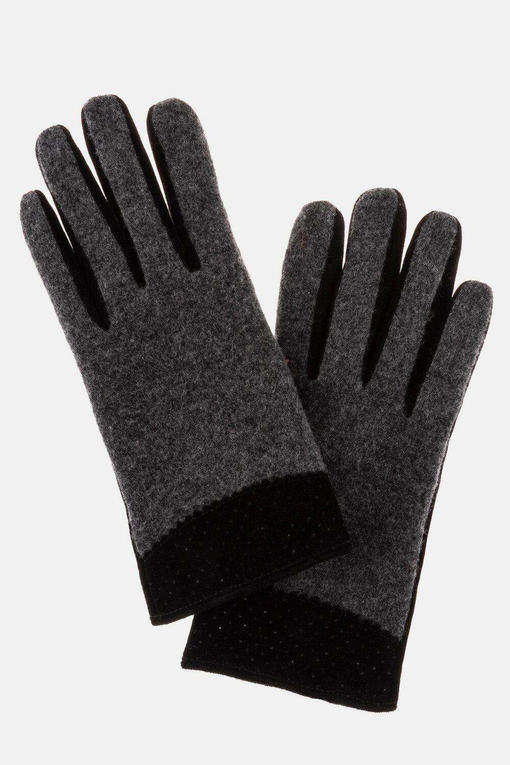 Grote Maten handschoenen, Dames, zwart, Maat: 58-64, Leer/Wol, Ulla Popken