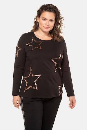 Ulla Popken Shirt, Sternenmuster, Classic, Langarm - Große Größen